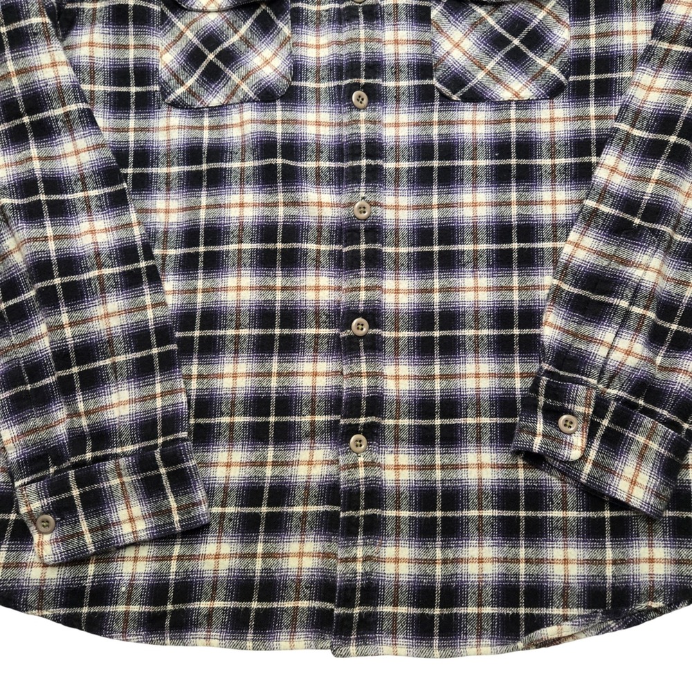Stussy Vintage Mens Large Purple Black Plaid Flannel Button Down Long Sleeve 90s - Picture 4 of 13